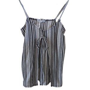 Avenue of the Stars Black & White Striped Sleevless Open Front Top